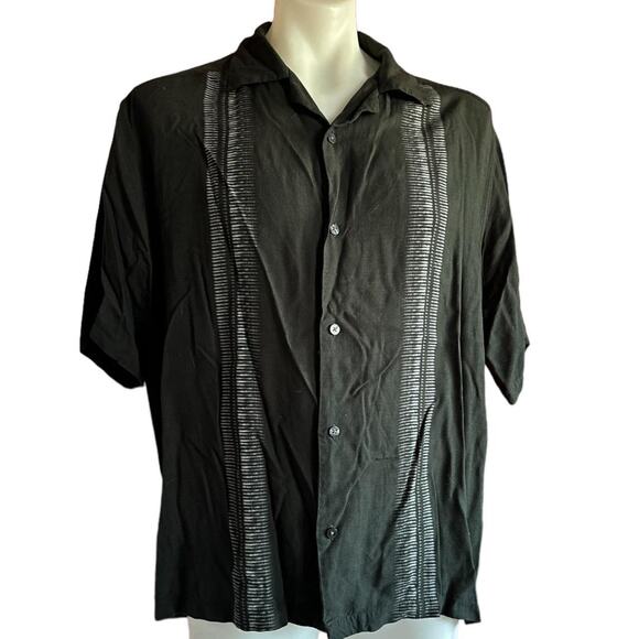 Vintage Shirt Mens XL Black Button Down 90s Retro Classic Bowling Rockabilly - Picture 1 of 8